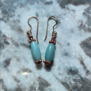 Aqua Blue and Rose Gold Drop Earrings